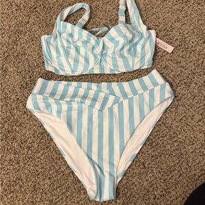 Victoria's Secret Blue and White Striped Swimwear